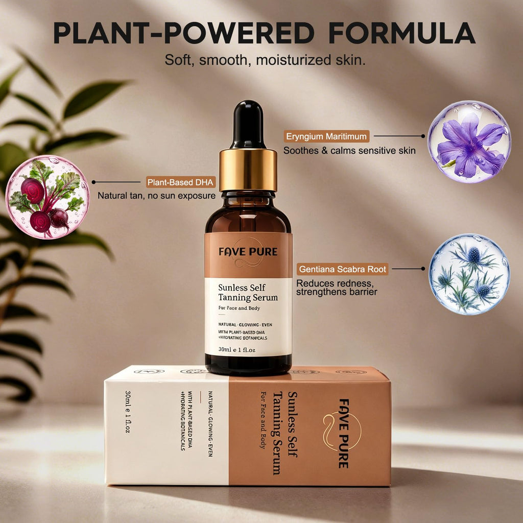 Sunless Tanning Drops for Face & Body - Plant Based Self Tanner Drops with Botanical Ingredients, Customizable Glow, 1.7 fl oz (50ml)