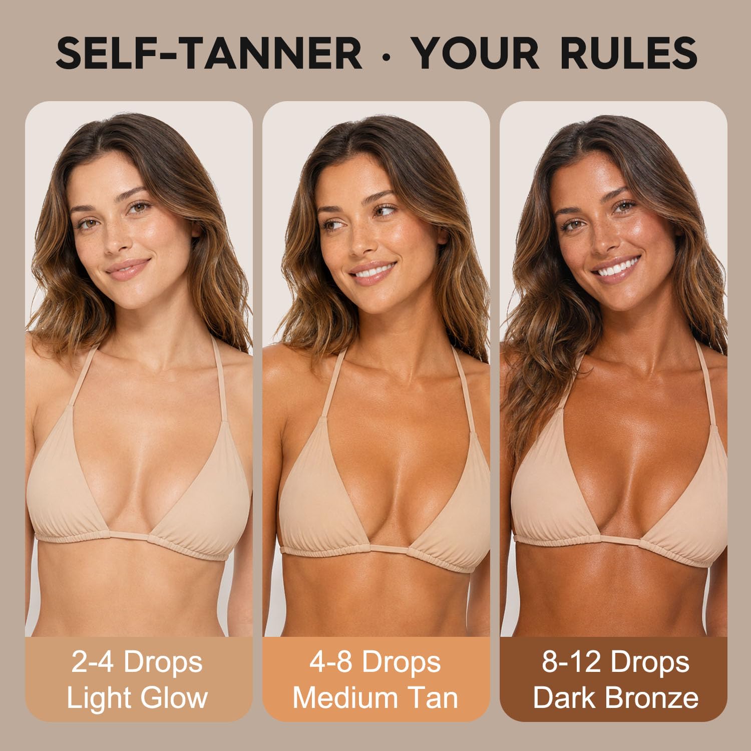 Sunless Tanning Drops for Face & Body - Plant Based Self Tanner Drops with Botanical Ingredients, Customizable Glow, 1.7 fl oz (50ml)